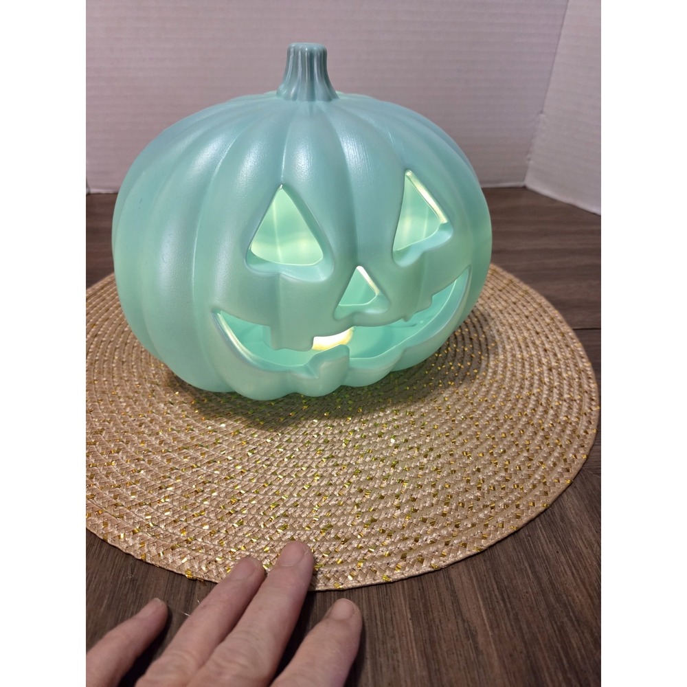 Light Up Jack O Lantern, Halloween, Turquoise - Picture 2 of 8
